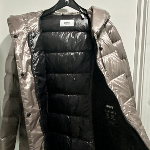 DKNY F2024 Cozy Long 700 Premium Duck Down Puffer Zip Up Hood Coat Jacket  XL - Picture 4 of 10